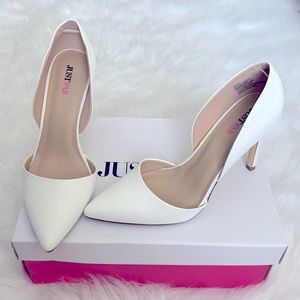 Just Fab Behati Pump White Faux Leather Heel
